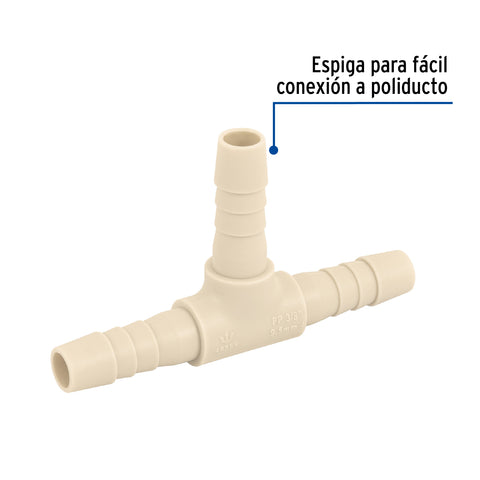 Tee inserción 3/8' de polipropileno, FOSET | CM-761 | 48568