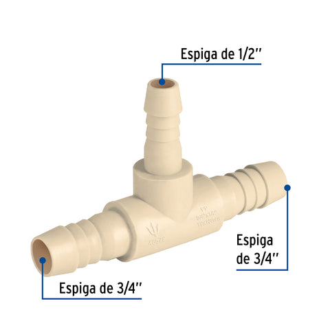 Tee reducida inserción central 3/4' x 1/2' de polipropileno | CM-721 | 48572