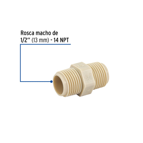 Niple corrido 1/2' de polipropileno, FOSET | CM-471 | 48583