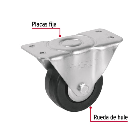Rodaja hule 3', placa fija con balero, carga 60 kg, FIERO | RO-114 | 48600