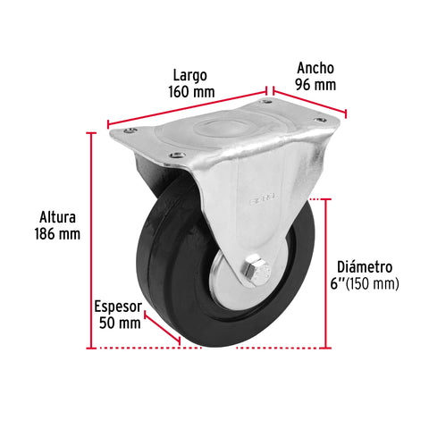 Rodaja hule 6', placa fija con balero, carga 150 kg, FIERO | RO-116 | 48602