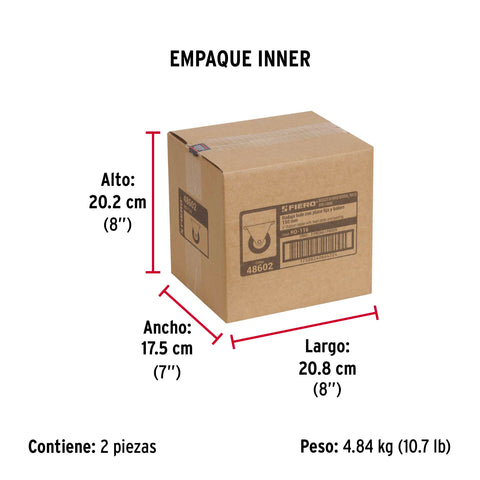 Rodaja hule 6', placa fija con balero, carga 150 kg, FIERO | RO-116 | 48602