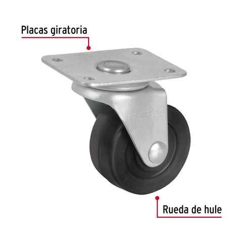 Rodaja hule 2', placa giratoria c/buje, carga 25kg, FIERO | RO-128 | 48604