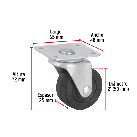Rodaja hule 2', placa giratoria c/balero, carga 40kg, FIERO | RO-129 | 48605
