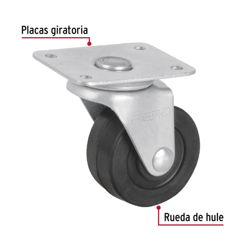 Rodaja hule 2', placa giratoria c/balero, carga 40kg, FIERO | RO-129 | 48605