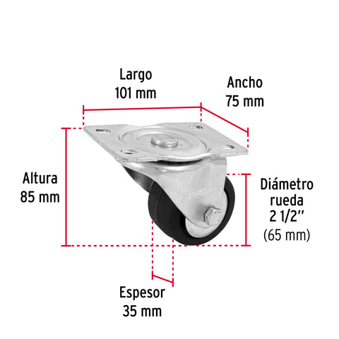 Rodaja hule 2-1/2', placa giratoria c/balero, carga 50kg | RO-1212 | 48608
