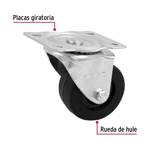 Rodaja hule 3', placa giratoria c/buje, carga 60kg, FIERO | RO-1214 | 48610