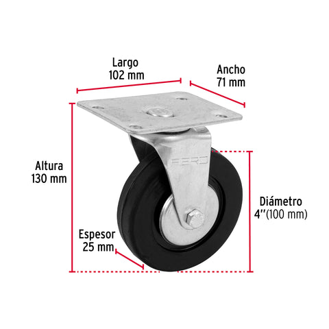 Rodaja hule 4', placa giratoria c/balero, carga 50kg, FIERO | RO-1216 | 48612
