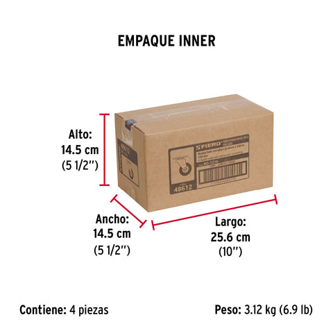 Rodaja hule 4', placa giratoria c/balero, carga 50kg, FIERO | RO-1216 | 48612