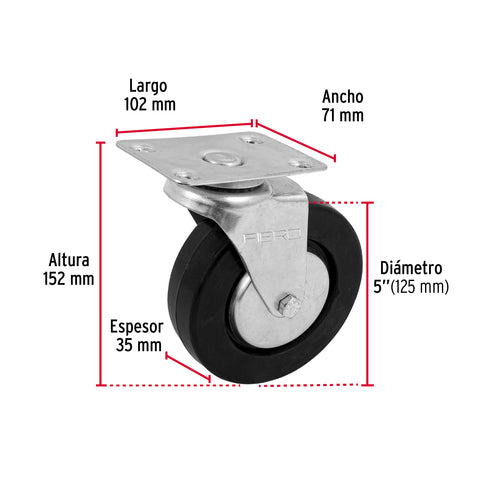 Rodaja hule 5', placa giratoria c/balero, carga 60kg, FIERO | RO-1218 | 48614