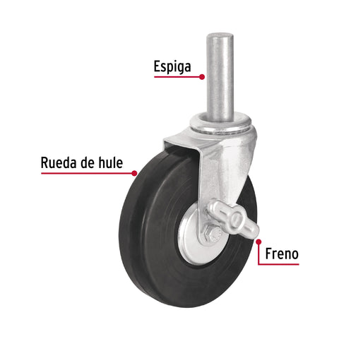 Rodaja hule 6' con espiga sólida y freno, carga 125kg, FIERO | RO-1427F | 48623