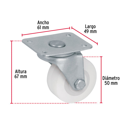Rodaja de polietileno 2' placa giratoria, con buje, FIERO | RO-221 | 48624