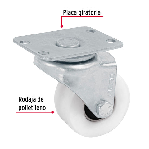 Rodaja de polietileno 2' placa giratoria, con balero, FIERO | RO-222 | 48625