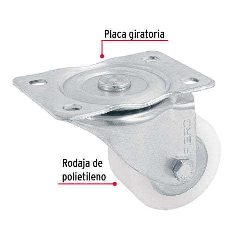 Rodaja de polietileno 2-1/2 placa giratoria con balero FIERO | RO-224 | 48627