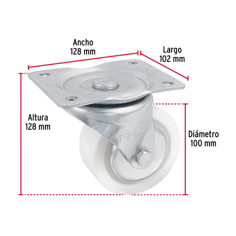 Rodaja de polietileno 4' placa giratoria, con balero, FIERO | RO-228 | 48631