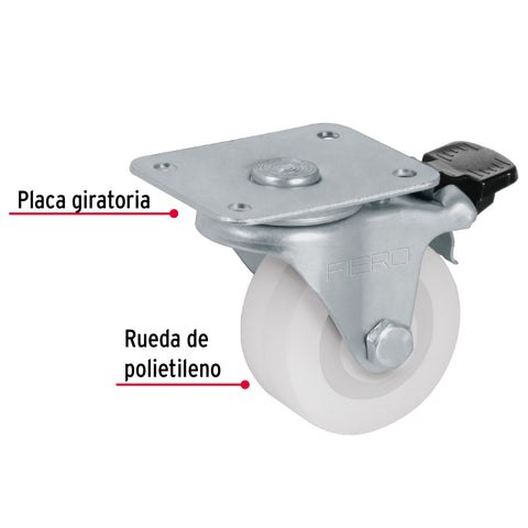 Rodaja de polietileno 2' placa giratoria, con freno, FIERO | RO-2210F | 48633