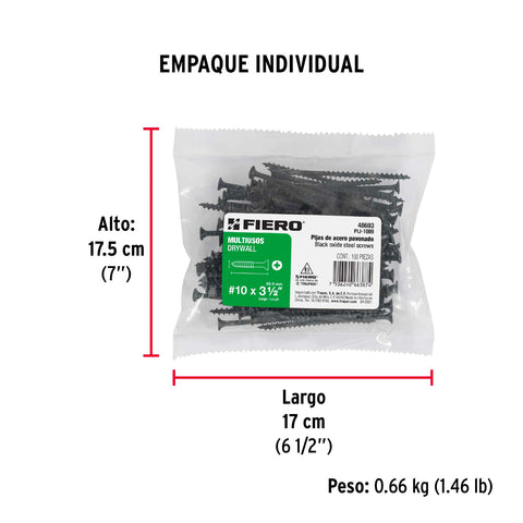Bolsa con 100 pijas #10 x 3-1/2' multiusos, FIERO | PIJ-1089 | 48693
