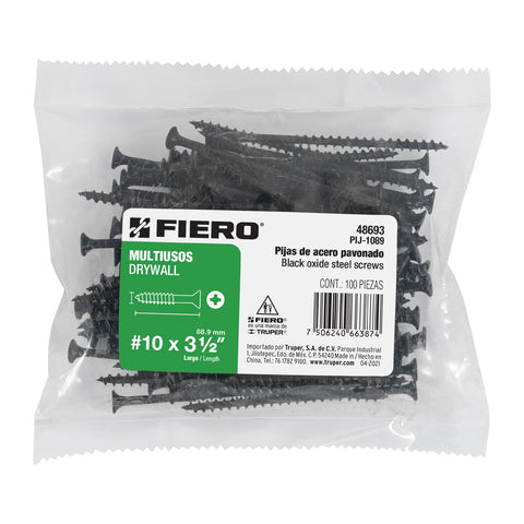 Bolsa con 100 pijas #10 x 3-1/2' multiusos, FIERO | PIJ-1089 | 48693