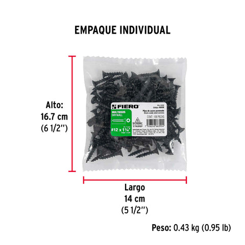 Bolsa con 100 pijas #12 x 1-1/4' multiusos, FIERO | PIJ-1232 | 48696