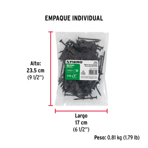Bolsa con 100 pijas #12 x 3' multiusos, FIERO | PIJ-1275 | 48701