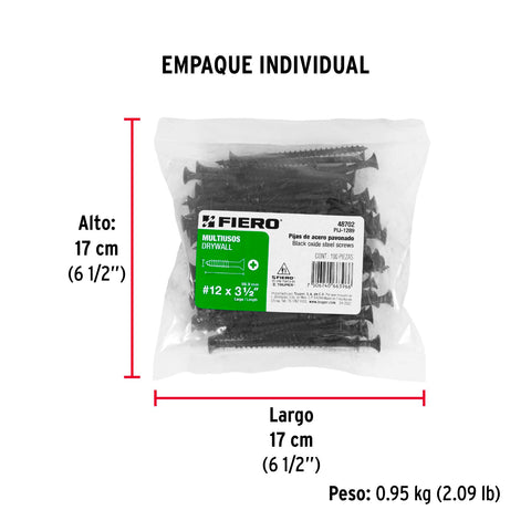 Bolsa con 100 pijas #12 x 3-1/2' multiusos, FIERO | PIJ-1289 | 48702