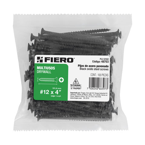 Bolsa con 100 pijas #12 x 4' multiusos, FIERO | PIJ-12102 | 48703