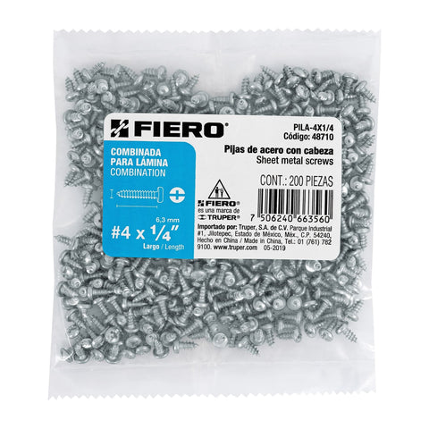 Bolsa con 200 pijas para lámina, #4 x 1/4', FIERO | PILA-4X1/4 | 48710