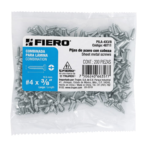 Bolsa con 200 pijas para lámina, #4 x 3/8', FIERO | PILA-4X3/8 | 48711