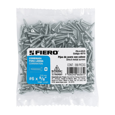 Bolsa con 200 pijas para lámina, #6 x 5/8', FIERO | PILA-6X5/8 | 48719