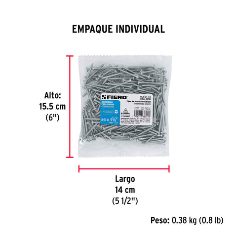 Bolsa con 200 pijas para lámina, #6 x 1-1/2', FIERO | PILA-6X1-1/2 | 48723