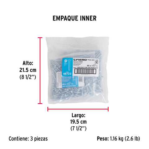 Bolsa con 200 pijas para lámina, #6 x 1-1/2', FIERO | PILA-6X1-1/2 | 48723