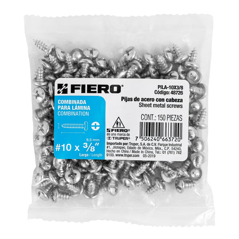 Bolsa con 150 pijas para lámina, #10 x 3/8', FIERO | PILA-10X3/8 | 48726