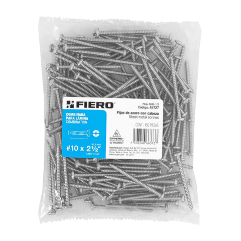 Bolsa con 150 pijas para lámina, #10 x 2-1/2', FIERO | PILA-10X2-1/2 | 48727