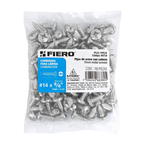 Bolsa con 100 pijas para lámina, #14 x 5/8', FIERO | PILA-14X5/8 | 48734