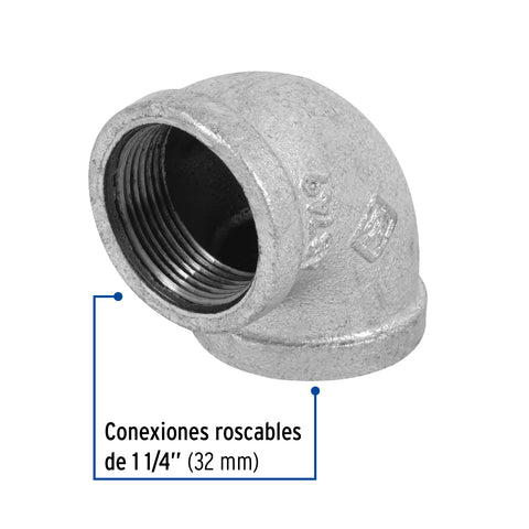 Codo 90° acero galvanizado de 1-1/4', FOSET | CG-504 | 48749