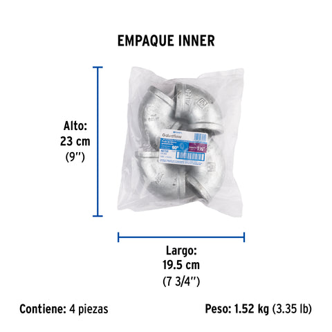Codo 90° acero galvanizado de 1-1/2', FOSET | CG-505 | 48750