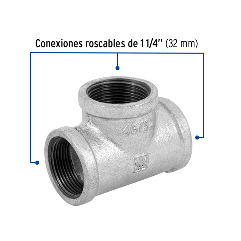 Tee sencilla 1-1/4' acero galvanizado, FOSET | CG-704 | 48755
