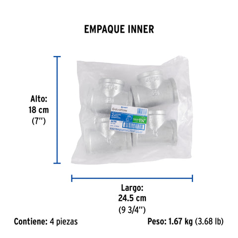 Tee sencilla 1-1/4' acero galvanizado, FOSET | CG-704 | 48755