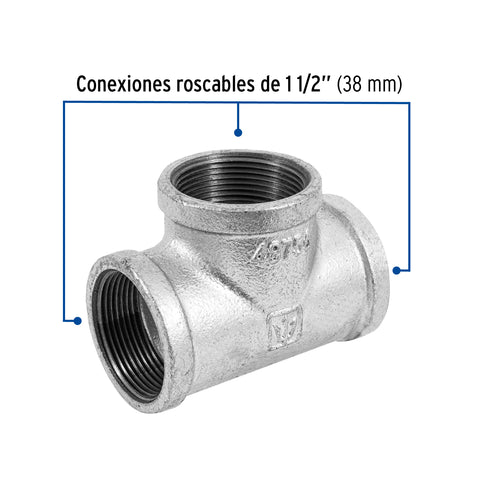 Tee sencilla 1-1/2' acero galvanizado, FOSET | CG-705 | 48756