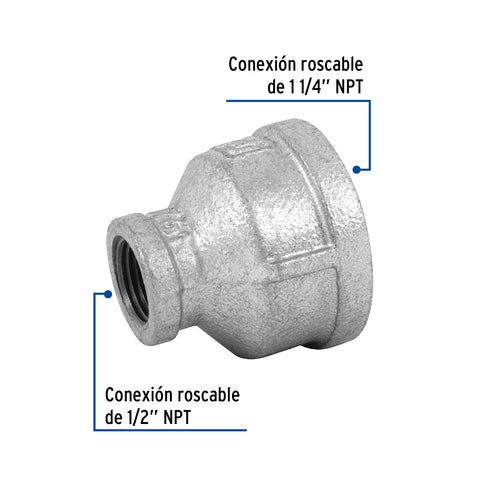Reducción campana acero galvanizado 1-1/4' x 1/2', FOSET | CG-294 | 48761