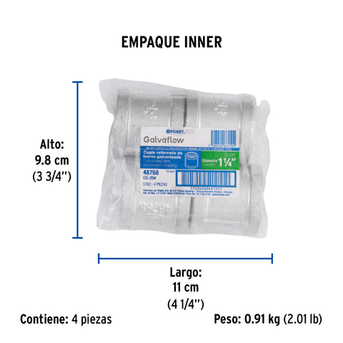 Cople reforzado de acero galvanizado de 1-1/4', FOSET | CG-204 | 48768