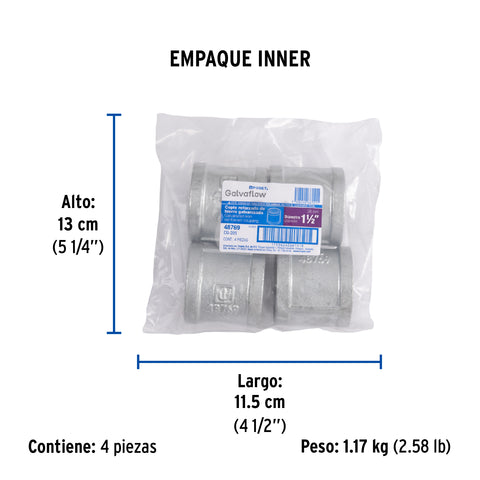 Cople reforzado de acero galvanizado de 1-1/2', FOSET | CG-205 | 48769