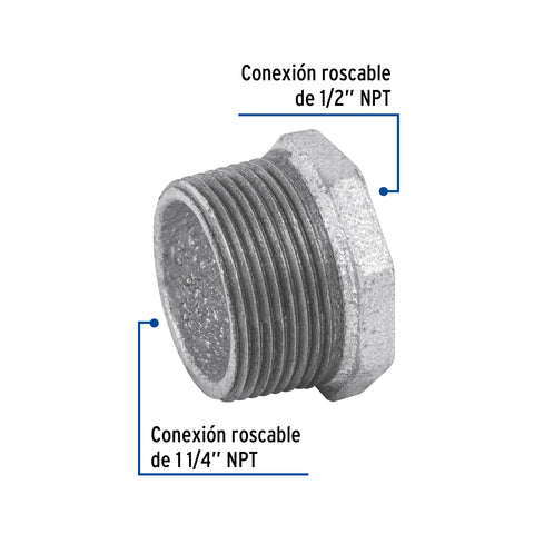 Reducción bushing acero galvanizado 1-1/4 x 1/2', FOSET | CG-234 | 48774