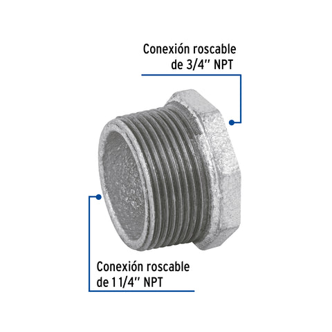 Reducción bushing acero galvanizado 1-1/4 x 3/4', FOSET | CG-235 | 48775