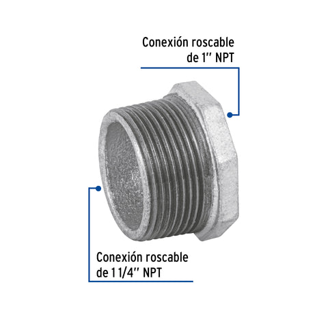 Reducción bushing acero galvanizado 1-1/4 x 1', FOSET | CG-236 | 48776