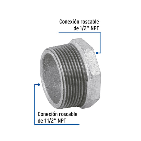 Reducción bushing acero galvanizado 1-1/2 x 1/2', FOSET | CG-237 | 48777