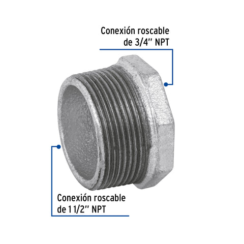 Reducción bushing acero galvanizado 1-1/2 x 3/4', FOSET | CG-238 | 48778