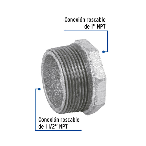 Reducción bushing acero galvanizado 1-1/2 x 1', FOSET | CG-239 | 48779