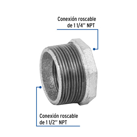 Reducción bushing acero galvanizado 1-1/2 x1-1/4', FOSET | CG-240 | 48780