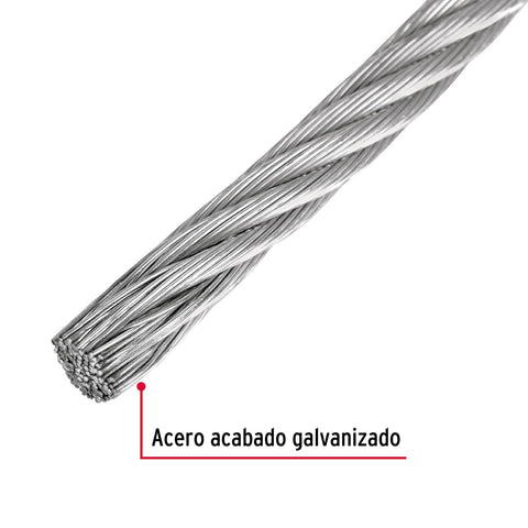 Metro de cable rígido 1/4' de acero 7x7 hilos, 300 m, FIERO | CAB-1/4R3 | 48799
